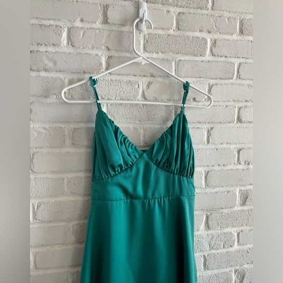 Honey Green Satin Dress, Size Medium. - Picture 2 of 9